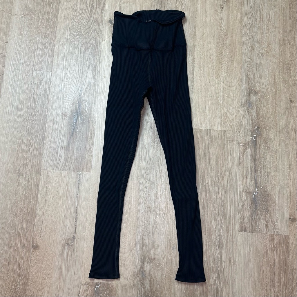Carbon 38 Ribbed High Rise Leggings Black Charcoal Xs